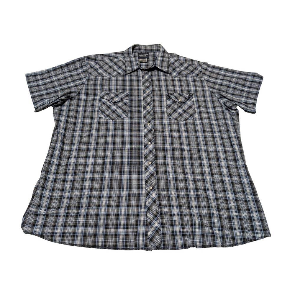 Vintage Wrangler Shirt Men 3XT Blue Plaid Western Snap Short Sleeve Tall Cowboy